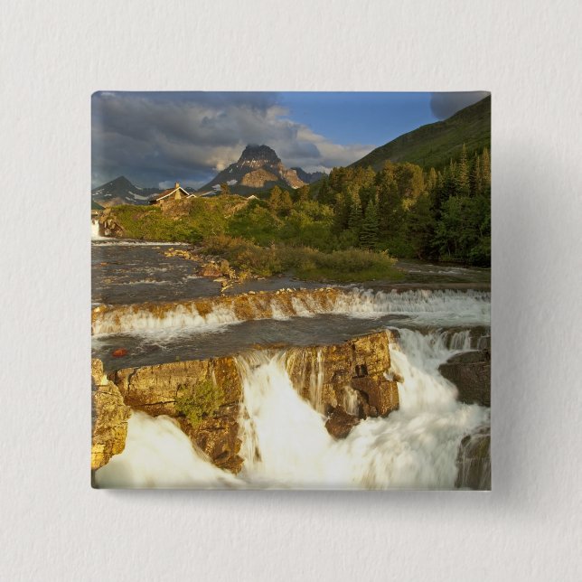Morgenlicht grüßt Swiftcurrent Falls in Button (Vorderseite)
