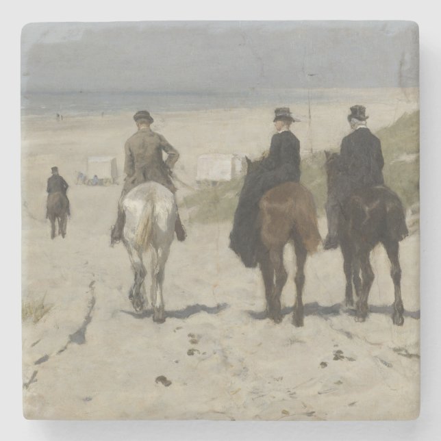 Morgenreiten am Strand (von Anton Mauve) Steinuntersetzer (Vorderseite)
