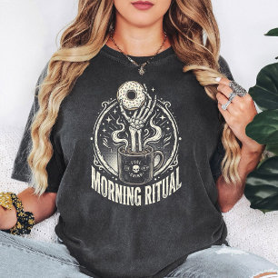 Morgenritual Skelett Kaffee Donut T-Shirt