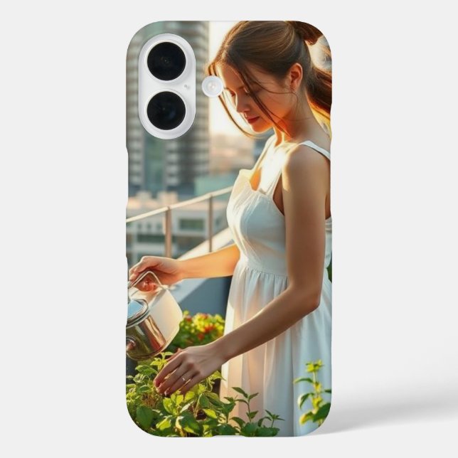 Morgenritual unter den Grüntönen iPhone 16 Hülle (Rückseite)