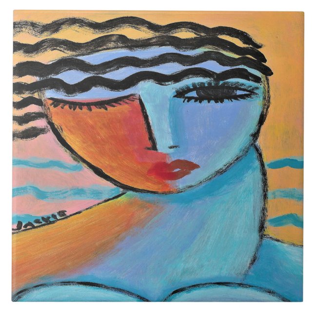 Morgens Abstraktes Portrait einer Frau Fliese (Vorderseite)