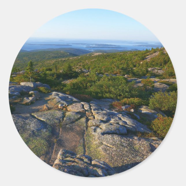 Morgens auf dem Cadillac Mountain at Acadia Runder Aufkleber (Vorderseite)