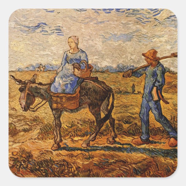 Morgens, Bauernpaar von Vincent van Gogh Quadratischer Aufkleber (Vorderseite)