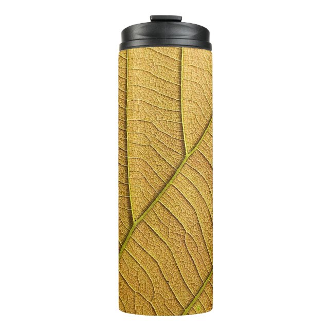 Morgens goldgelbes Blatt Muster.  Thermosbecher (Vorderseite)