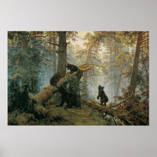 Morgens in einem Kiefernwald Poster