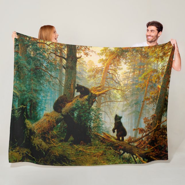 Morgens in einem Pinienwald Bären mit Cubs Shishki Fleecedecke (Beispiel)