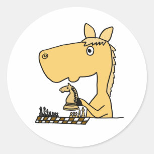 MORGENS, Pferd, das Schach-Cartoon spielt Runder Aufkleber