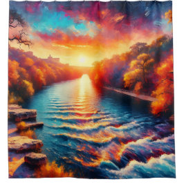 "Morgens ruhige Embrace: Comal River Sunrise" Duschvorhang