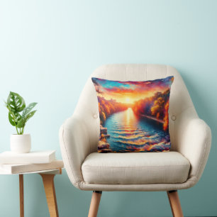 "Morgens ruhige Embrace: Comal River Sunrise" Kissen
