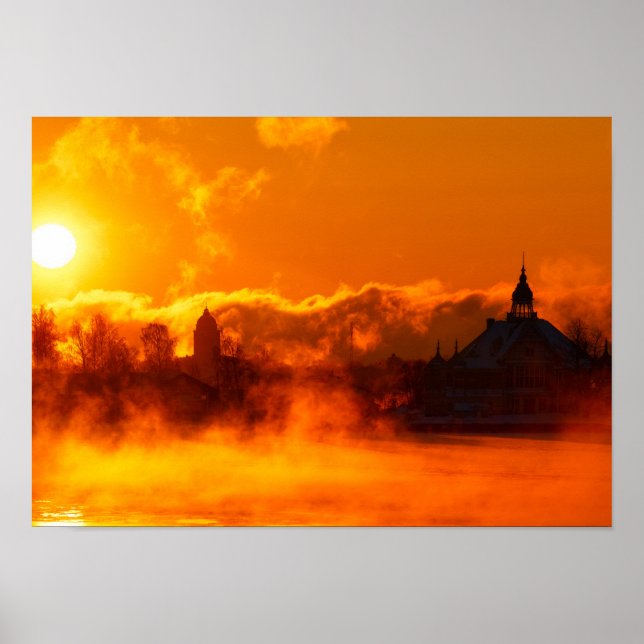 Morgensonnenaufgang in Helsinki Poster (Vorne)