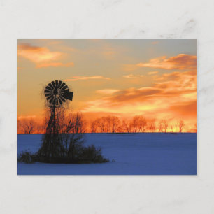 Morgensonnenaufgang mit Windmühle in der Winter-Po Postkarte