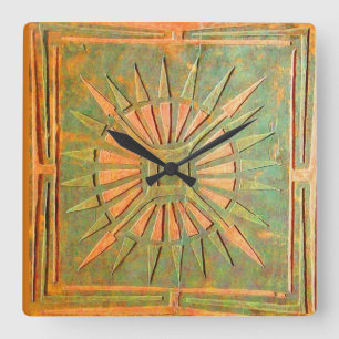 MORGENSTAR , antik-braun-grün Quadratische Wanduhr