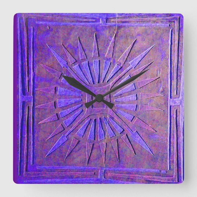 MORGENSTAR , Lila blau Quadratische Wanduhr (Vorderseite)