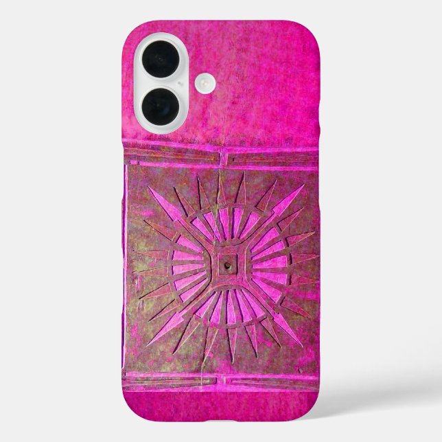 MORGENSTAR , rosa, schwarz, Fuchsia Monogramm iPhone 16 Hülle (Rückseite)