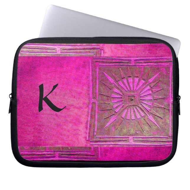 MORGENSTAR , rosa, schwarz, Fuchsia Monogramm Laptopschutzhülle (Vorderseite)