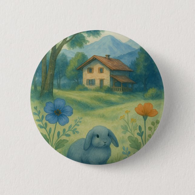 Morgenstille – Wasserfarben-Wiese mit Bagolo Button (Vorderseite)