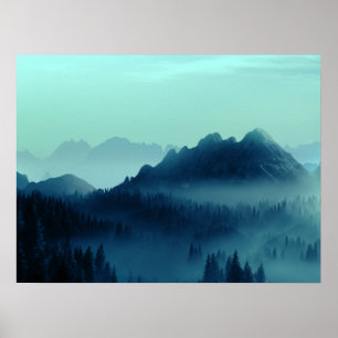 MORGENTAU BLAUE BERGE POSTER