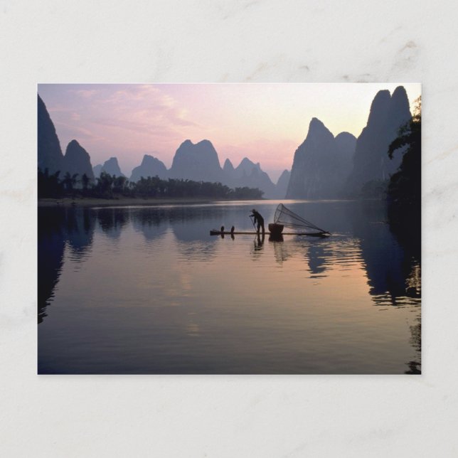 Morgenüberquerung auf Fluss Li, Guilin, China Postkarte (Vorderseite)