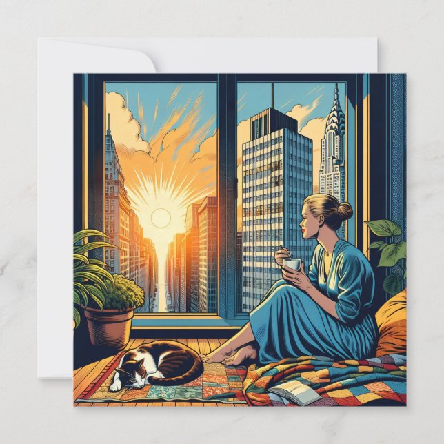 Morgenzeit in der Stadt | Reflektierende Frau Karte (Vorderseite)