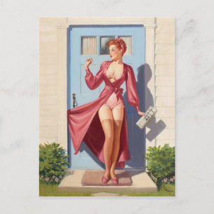 Morgenzeitung Pin-Up Mädchen Postkarte
