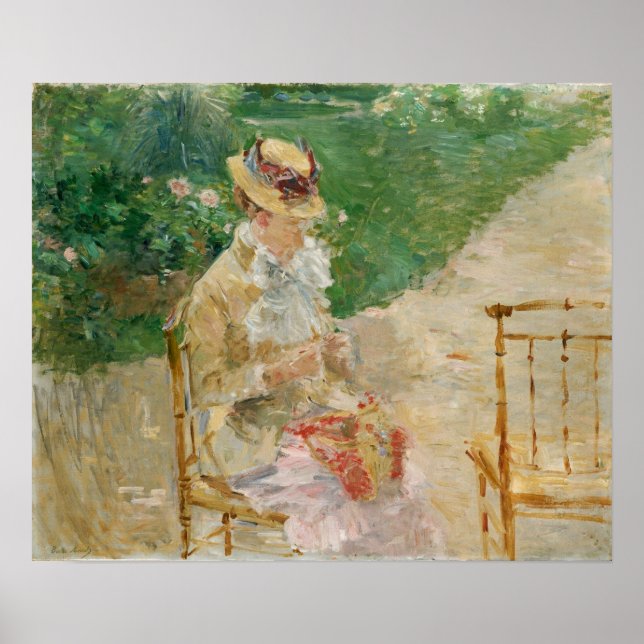 Morisot - Junge Frau Nähen im Garten 1883 Poster (Vorne)