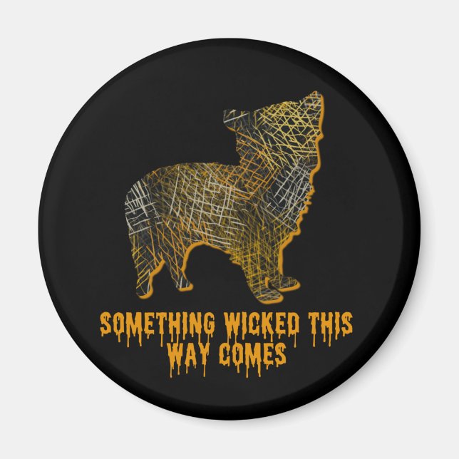 Morkie Designer Dog Silhouette Spaß Halloween Magnet (Vorne)