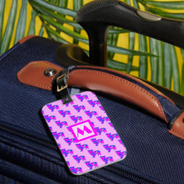 Morkie Dog Lover Pink & Blue Silhouette Monogramm Gepäckanhänger