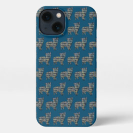 Morkie Dog Niedlich Silhouette Grid Blue iPhone Hülle