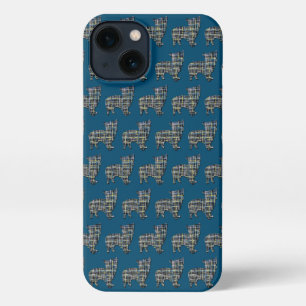 Morkie Dog Niedlich Silhouette Grid Blue iPhone Hülle