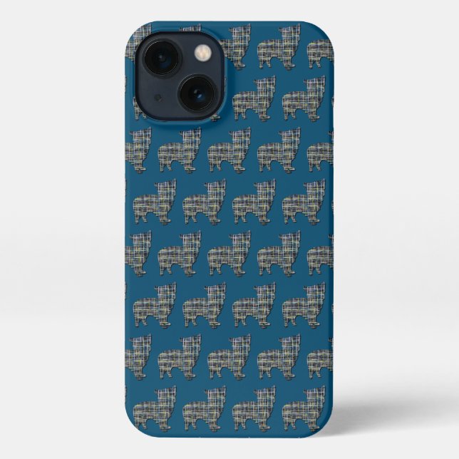 Morkie Dog Niedlich Silhouette Grid Blue iPhone Hülle (Rückseite)