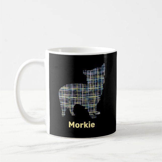 Morkie Dog Yellow & Blue Grid Kaffeetasse (Links)