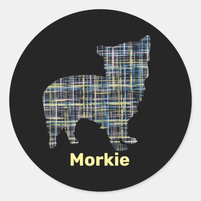 Morkie Dog Yellow & Blue Grid Stickers (Vorderseite)