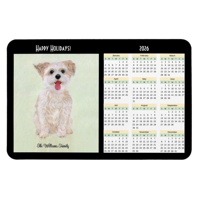 Morkie Flexible 2026 Kalender Magnet (Horizontal)