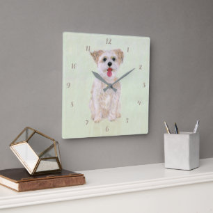 Morkie Hund Quadrat Acryl Wanduhr mit Ziffern