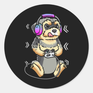 Morkie-Hund-Videospiel-Gaming-Konsole-Gamer Runder Aufkleber