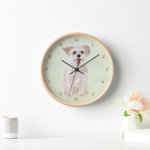 Morkie Natural Wood Frame Clock Uhr