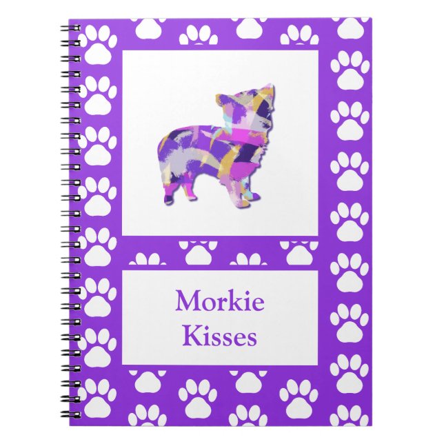 Morkie Niedlich Dog Silhouette Paw Lila PY&B Notizblock (Vorderseite)