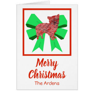 Morkie Süßer Weihnachtshund & Grüne Schleife Karte