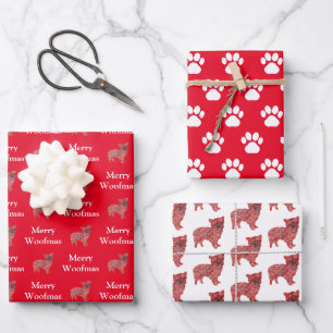 Morkie Terrier Dog Silhouette Red Merry Woofmas Geschenkpapier Set