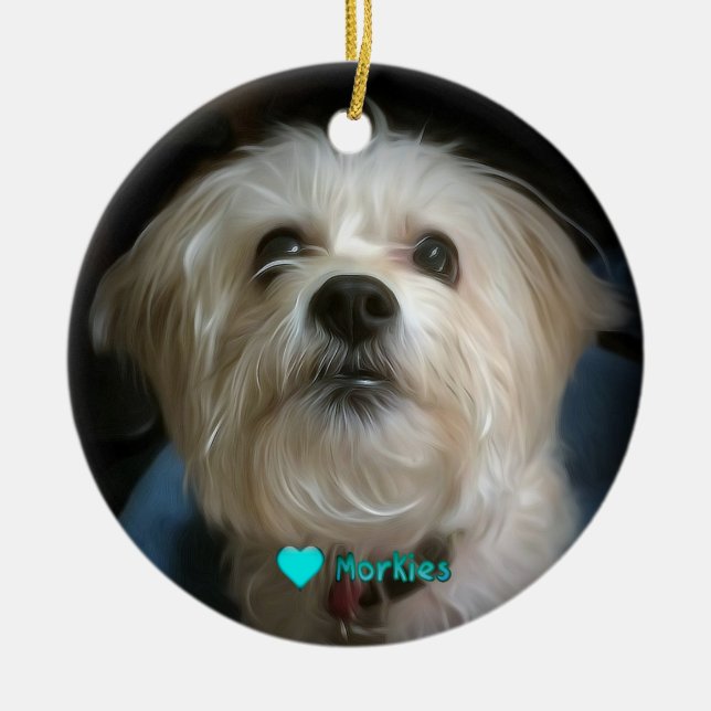 Morkie Welpen-HundeLiebe-niedliche Keramik Ornament (Vorne)