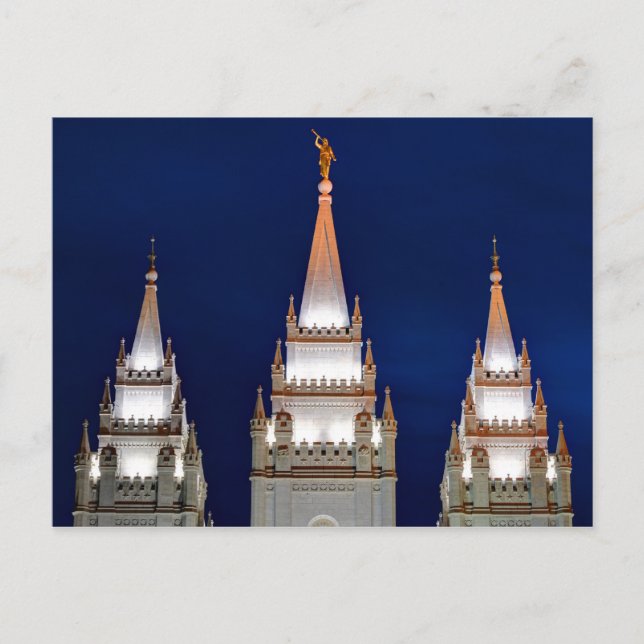 Mormonischer Tempel Salt Lakes LDS nachts Postkarte (Vorderseite)