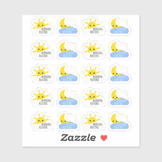 Morning Abend Routine Kawaii Sun & Moon Planer Aufkleber (Blatt)