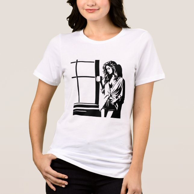 Morning Bliss Minimalistisch Coffee Girl Design Tri-Blend Shirt (Vorderseite)