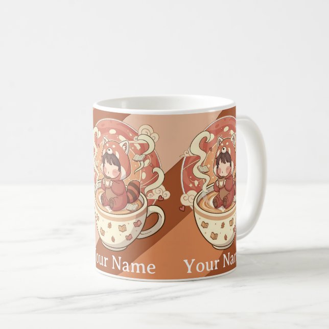 Morning Brew Kawaii Roter-Panda-Tasse Kaffeetasse (VorderseiteRechts)