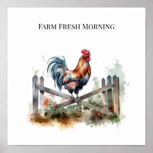 Morning Glory: Aquarell-Hahn, individuell Poster