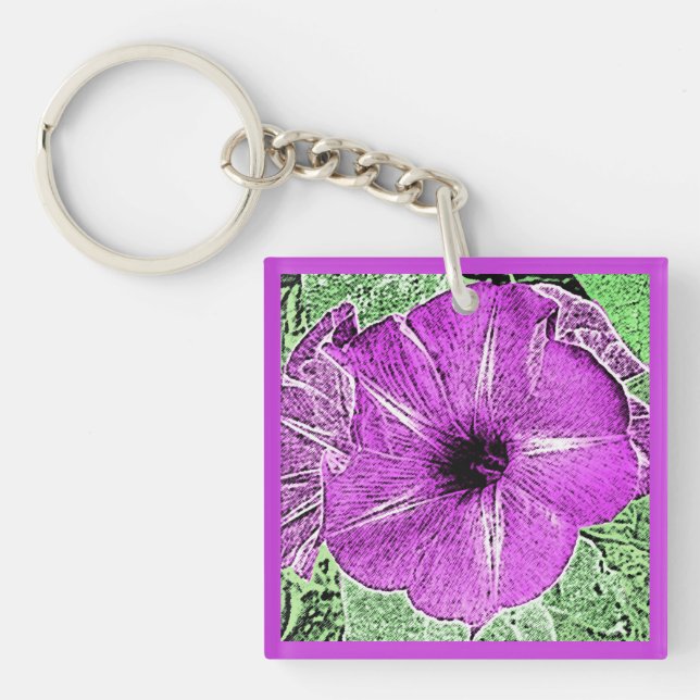 Morning Glory Block Print - Amethyst lila Schlüsselanhänger (Vorderseite)