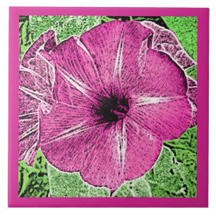 Morning Glory Block Print, Fuchsia Pink Keramik Ti Fliese