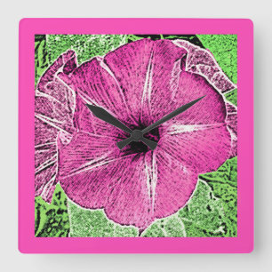 Morning Glory Block Print - Fuchsia rosa Quadratische Wanduhr