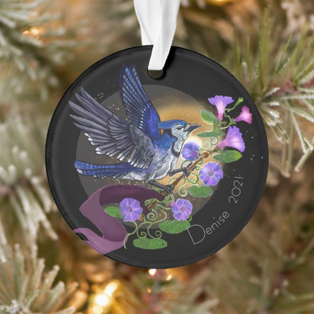 Morning Glory Bluejay Individuelle Name Ornament (Baum)