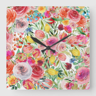 Morning Glory Blume Quadratische Wanduhr